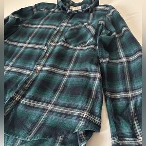Pink Rose Dark Green and Black Plaid Shirt